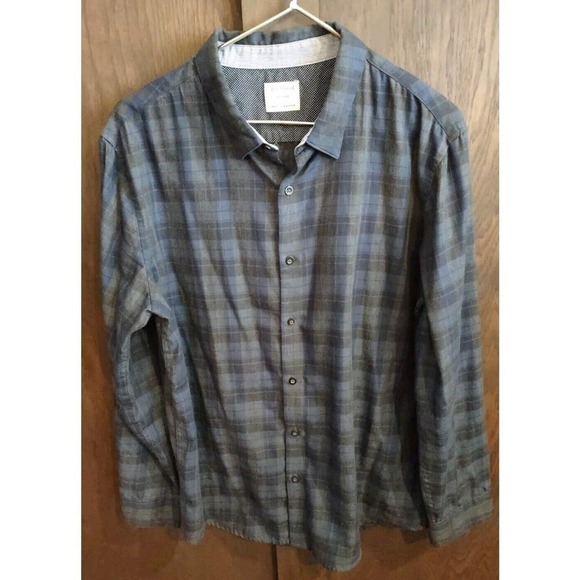 Method Shirt Mens medium button long sleeve plaid black blue twill lightweight - Picture 1 of 7